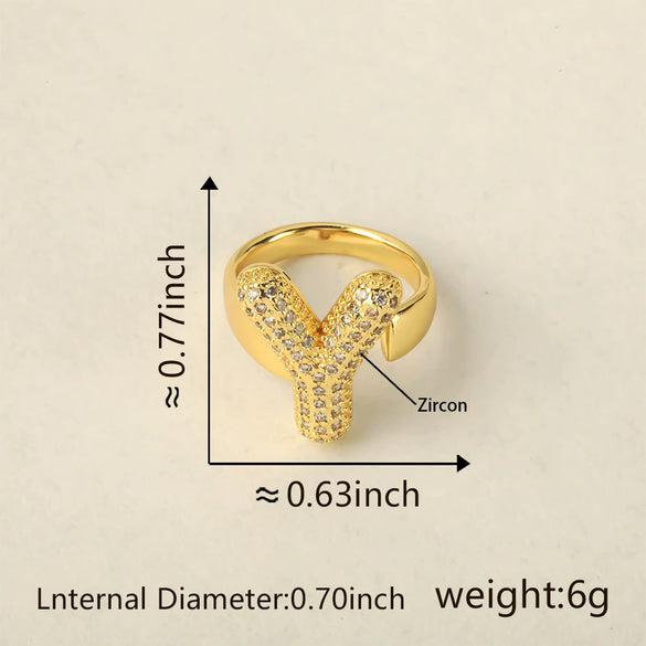 Versatile Letter Rings Copper Inlaid With Zircon Unisex Allmatch Jewelry