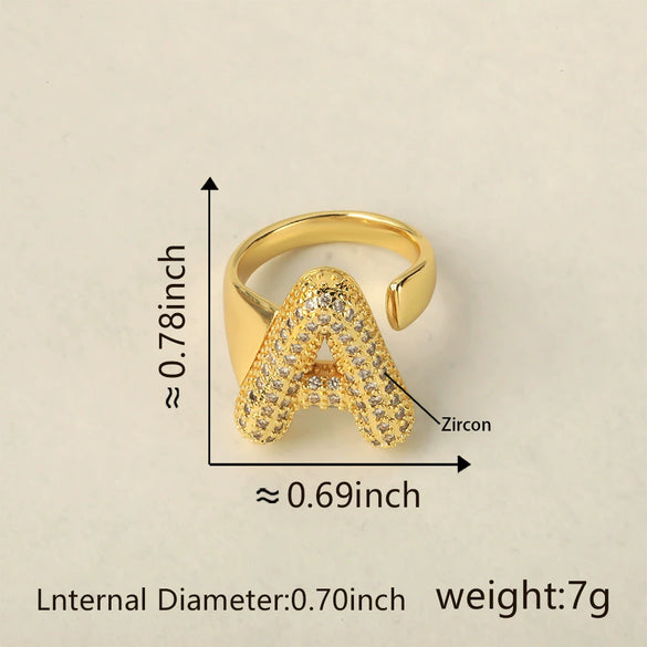 Versatile Letter Rings Copper Inlaid With Zircon Unisex Allmatch Jewelry