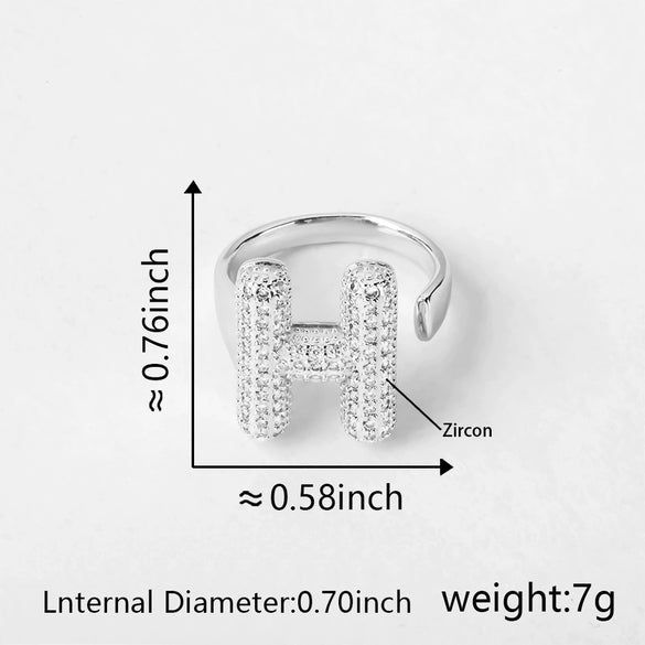 Versatile Letter Rings Copper Inlaid With Zircon Unisex Allmatch Jewelry