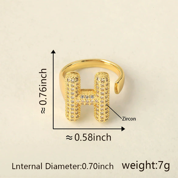 Versatile Letter Rings Copper Inlaid With Zircon Unisex Allmatch Jewelry