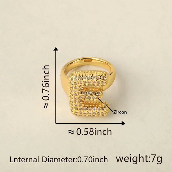 Versatile Letter Rings Copper Inlaid With Zircon Unisex Allmatch Jewelry