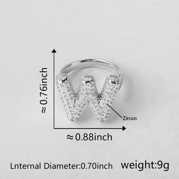 Versatile Letter Rings Copper Inlaid With Zircon Unisex Allmatch Jewelry