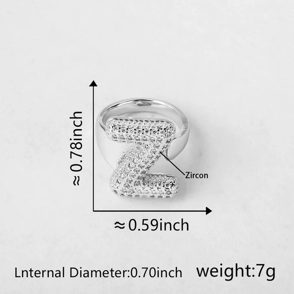 Versatile Letter Rings Copper Inlaid With Zircon Unisex Allmatch Jewelry