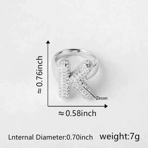 Versatile Letter Rings Copper Inlaid With Zircon Unisex Allmatch Jewelry