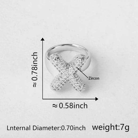 Versatile Letter Rings Copper Inlaid With Zircon Unisex Allmatch Jewelry