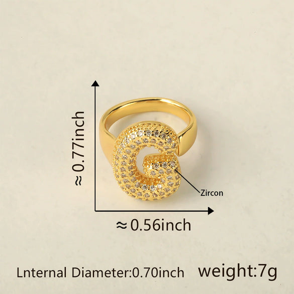 Versatile Letter Rings Copper Inlaid With Zircon Unisex Allmatch Jewelry