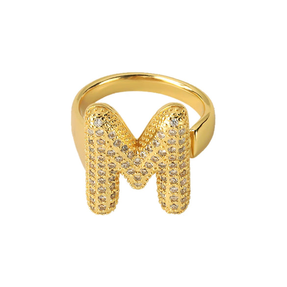Versatile Letter Rings Copper Inlaid With Zircon Unisex Allmatch Jewelry