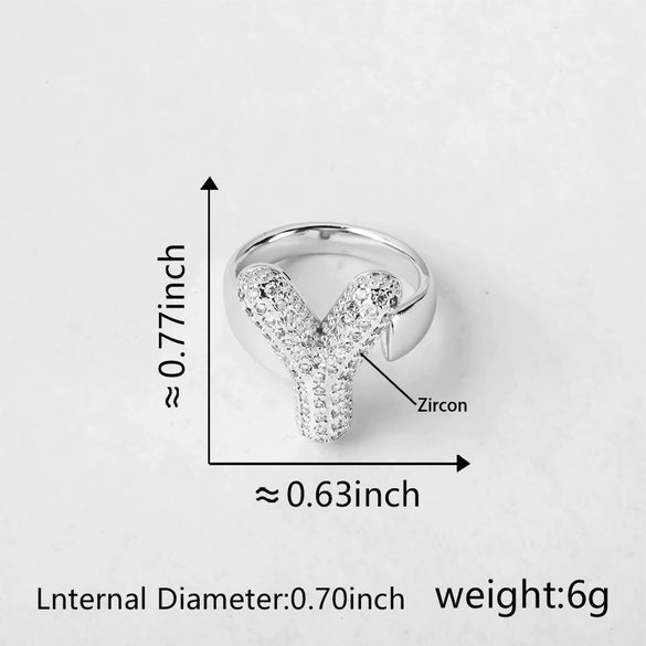 Versatile Letter Rings Copper Inlaid With Zircon Unisex Allmatch Jewelry
