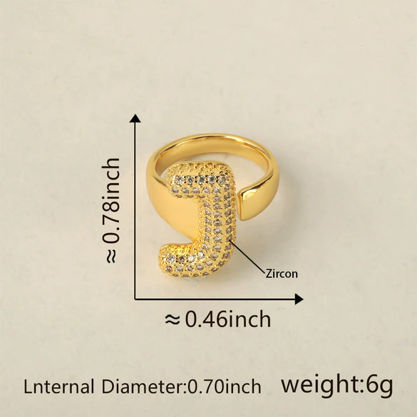 Versatile Letter Rings Copper Inlaid With Zircon Unisex Allmatch Jewelry