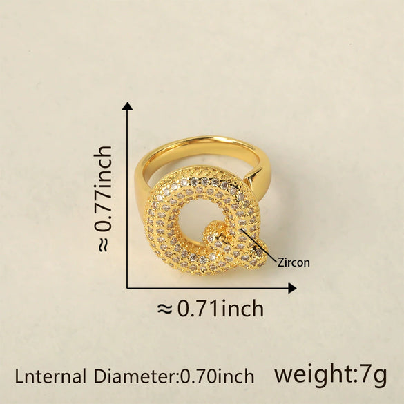 Versatile Letter Rings Copper Inlaid With Zircon Unisex Allmatch Jewelry