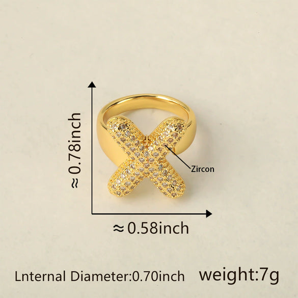 Versatile Letter Rings Copper Inlaid With Zircon Unisex Allmatch Jewelry