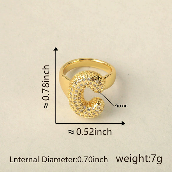 Versatile Letter Rings Copper Inlaid With Zircon Unisex Allmatch Jewelry