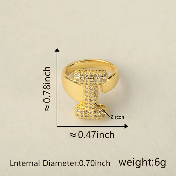 Versatile Letter Rings Copper Inlaid With Zircon Unisex Allmatch Jewelry