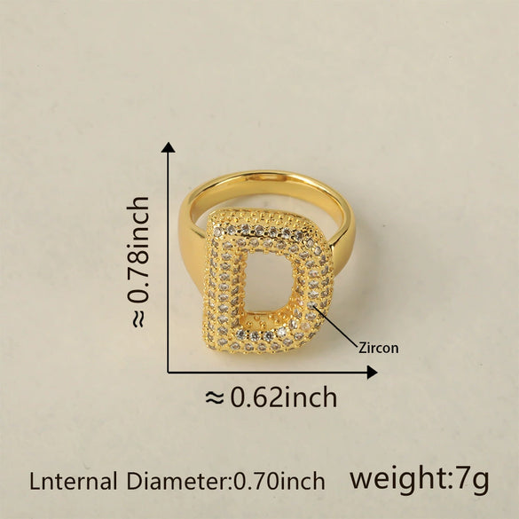 Versatile Letter Rings Copper Inlaid With Zircon Unisex Allmatch Jewelry