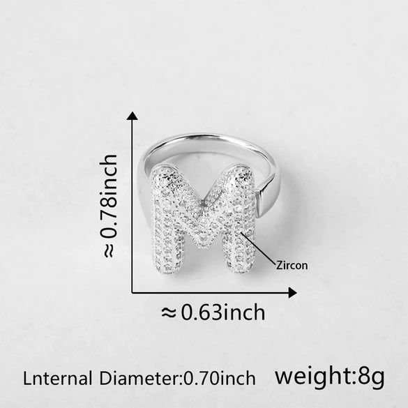 Versatile Letter Rings Copper Inlaid With Zircon Unisex Allmatch Jewelry