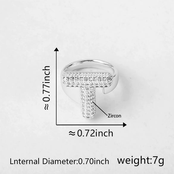 Versatile Letter Rings Copper Inlaid With Zircon Unisex Allmatch Jewelry