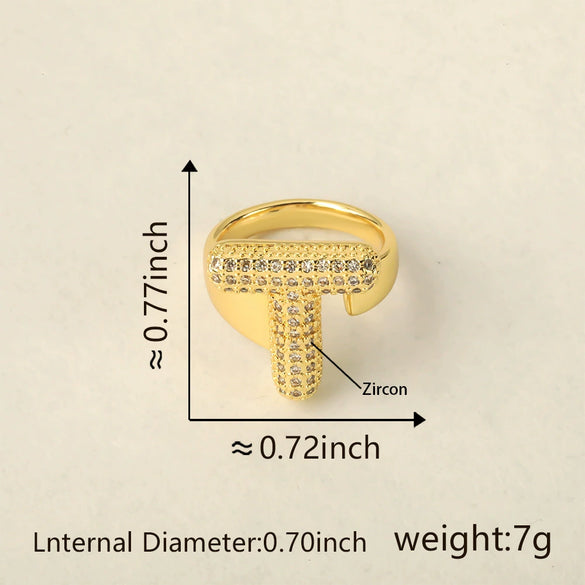 Versatile Letter Rings Copper Inlaid With Zircon Unisex Allmatch Jewelry