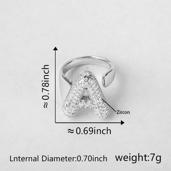 Versatile Letter Rings Copper Inlaid With Zircon Unisex Allmatch Jewelry