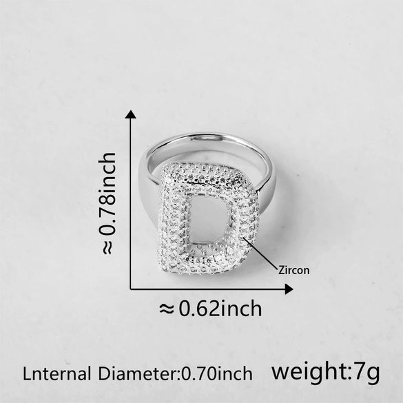 Versatile Letter Rings Copper Inlaid With Zircon Unisex Allmatch Jewelry