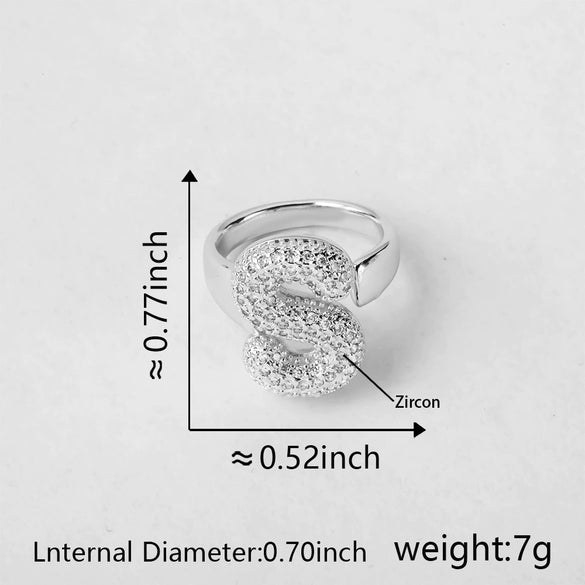 Versatile Letter Rings Copper Inlaid With Zircon Unisex Allmatch Jewelry