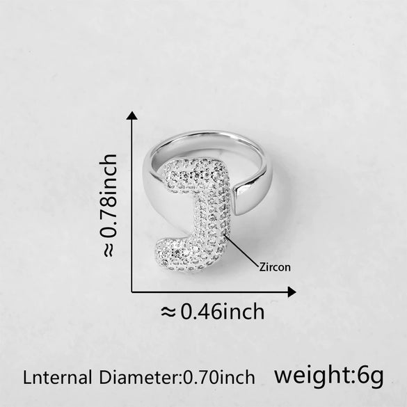 Versatile Letter Rings Copper Inlaid With Zircon Unisex Allmatch Jewelry