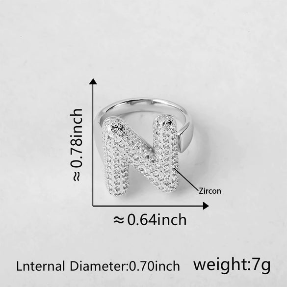 Versatile Letter Rings Copper Inlaid With Zircon Unisex Allmatch Jewelry