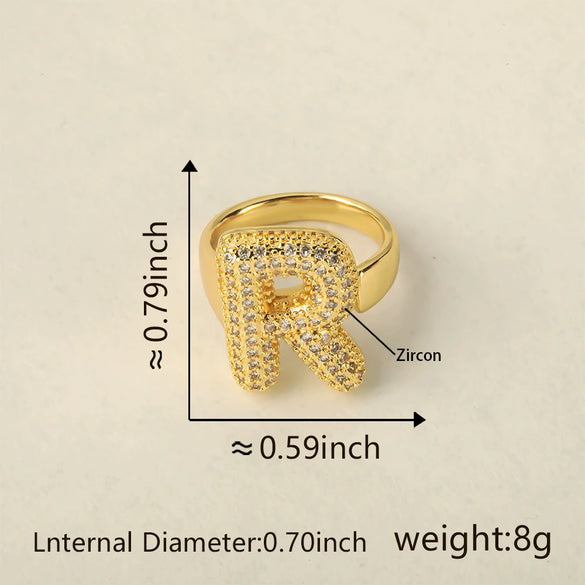Versatile Letter Rings Copper Inlaid With Zircon Unisex Allmatch Jewelry