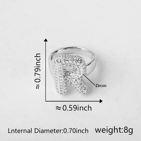 Versatile Letter Rings Copper Inlaid With Zircon Unisex Allmatch Jewelry