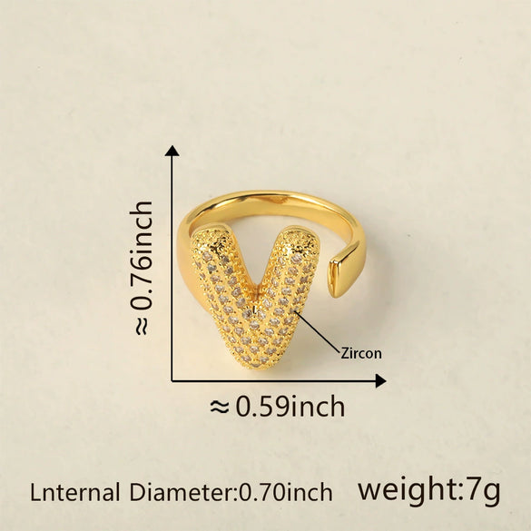 Versatile Letter Rings Copper Inlaid With Zircon Unisex Allmatch Jewelry