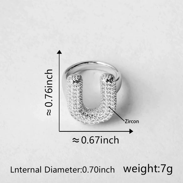 Versatile Letter Rings Copper Inlaid With Zircon Unisex Allmatch Jewelry