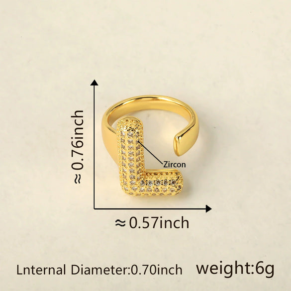 Versatile Letter Rings Copper Inlaid With Zircon Unisex Allmatch Jewelry