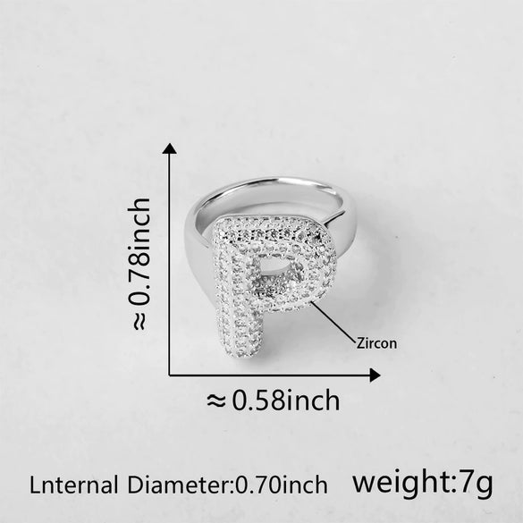 Versatile Letter Rings Copper Inlaid With Zircon Unisex Allmatch Jewelry