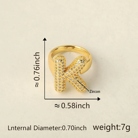 Versatile Letter Rings Copper Inlaid With Zircon Unisex Allmatch Jewelry