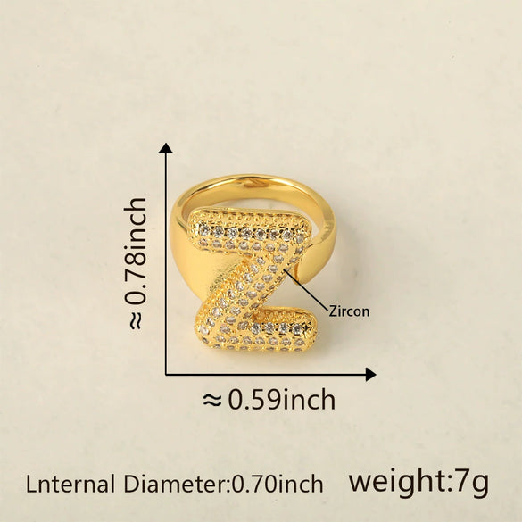 Versatile Letter Rings Copper Inlaid With Zircon Unisex Allmatch Jewelry