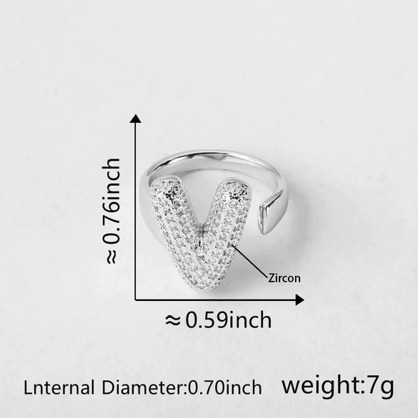 Versatile Letter Rings Copper Inlaid With Zircon Unisex Allmatch Jewelry