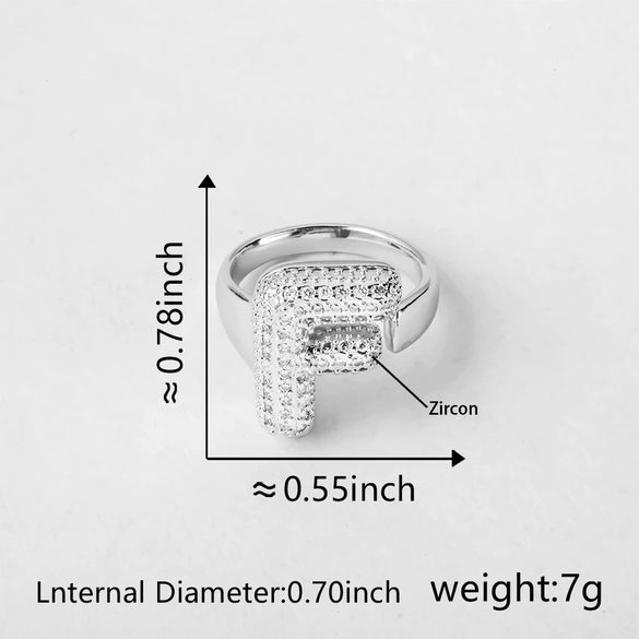 Versatile Letter Rings Copper Inlaid With Zircon Unisex Allmatch Jewelry