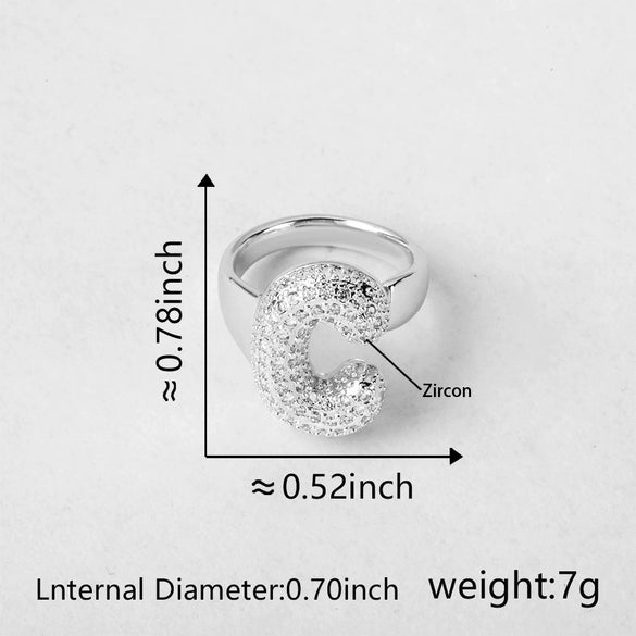 Versatile Letter Rings Copper Inlaid With Zircon Unisex Allmatch Jewelry