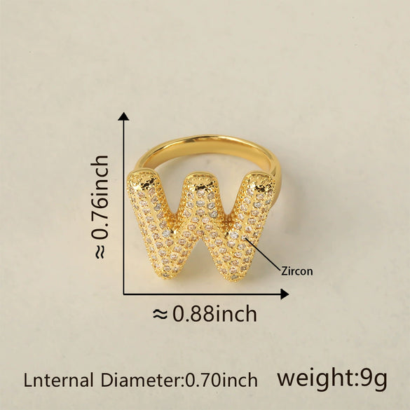 Versatile Letter Rings Copper Inlaid With Zircon Unisex Allmatch Jewelry