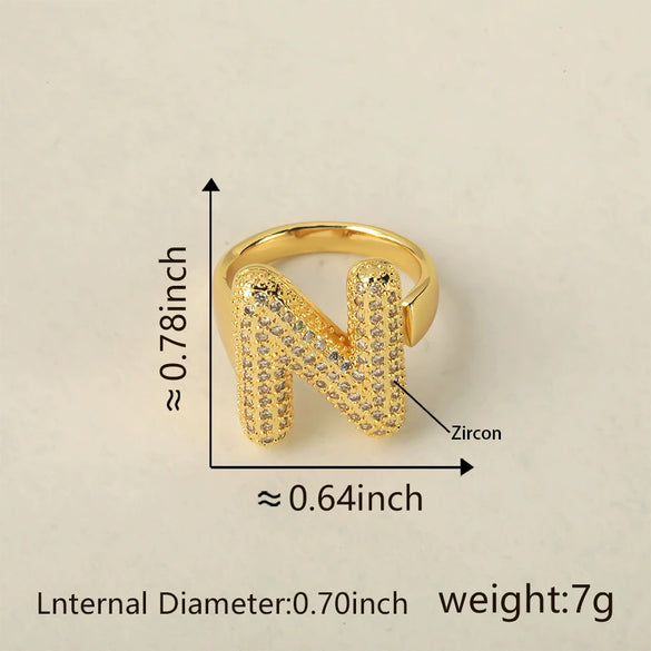 Versatile Letter Rings Copper Inlaid With Zircon Unisex Allmatch Jewelry