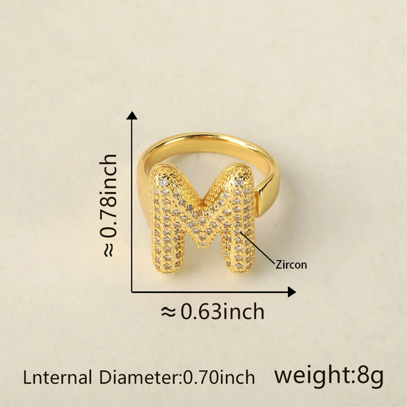 Versatile Letter Rings Copper Inlaid With Zircon Unisex Allmatch Jewelry