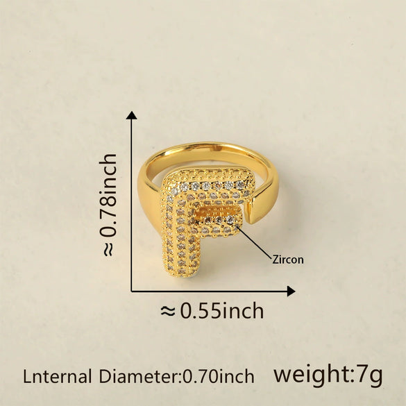 Versatile Letter Rings Copper Inlaid With Zircon Unisex Allmatch Jewelry