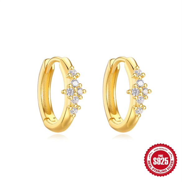 Versatile S925 Sterling Silver Geometric Single Diamond Light Luxury Women's Earrings With Electroplating