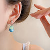 Versatile Silver Needle Clear Blue Cross Resin Earrings With Geometric Pattern And Electroplating For Women