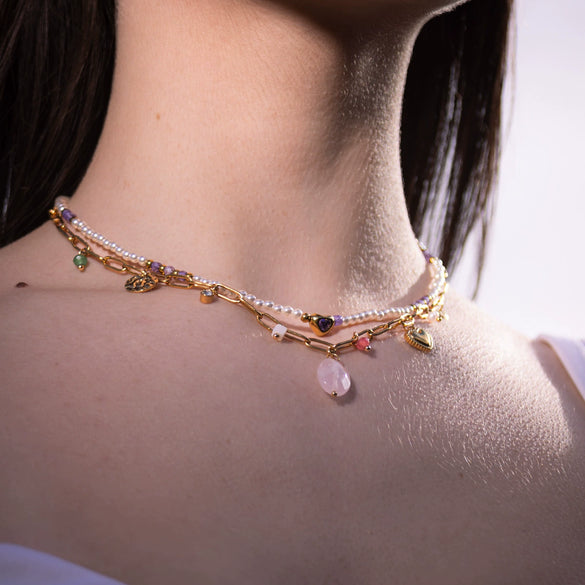 Versatile Stainless Steel Inlaid Pearl Zircon Pendant Necklace Electroplated Women's Fashion Style