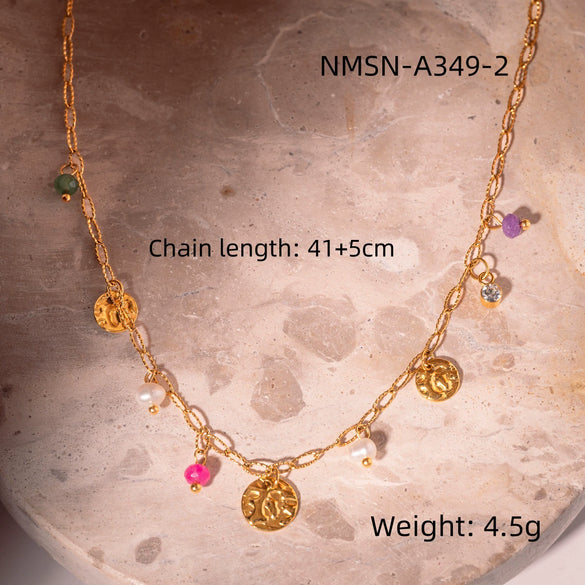 Versatile Stainless Steel Inlaid Pearl Zircon Pendant Necklace Electroplated Women's Fashion Style