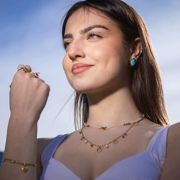 Versatile Stainless Steel Inlaid Pearl Zircon Pendant Necklace Electroplated Women's Fashion Style