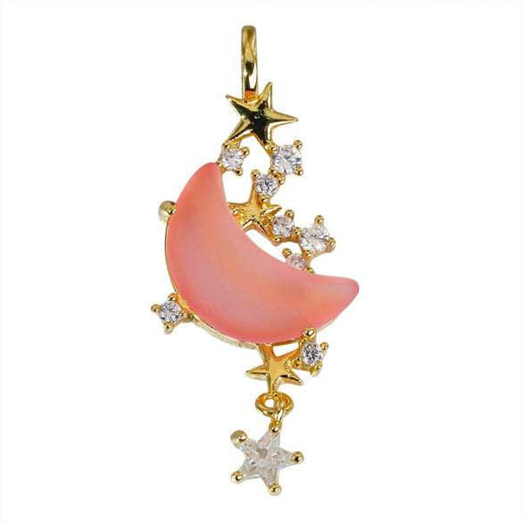 Versatile Star And Moon Copper Jewelry Pendant With Constellation Heart Shape Geometric Micropaved For Female