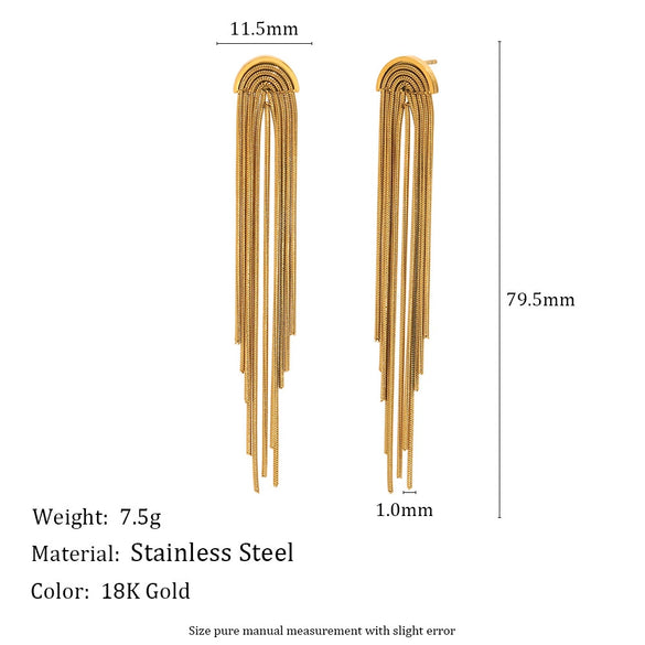 Versatile Stylish Fashion Women's Long Tassel Earrings Stainless Steel 18K Gold Plated Geometric Electroplated