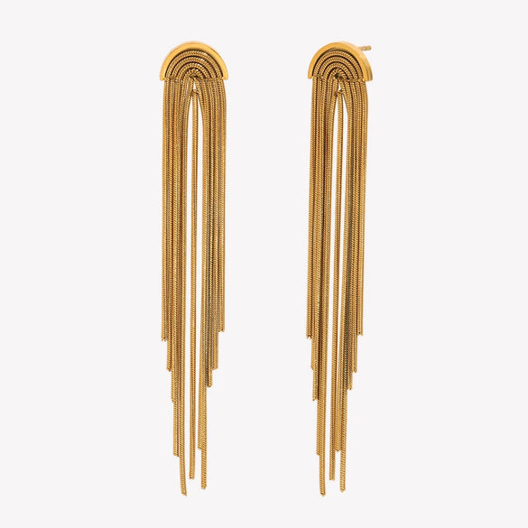 Versatile Stylish Fashion Women's Long Tassel Earrings Stainless Steel 18K Gold Plated Geometric Electroplated