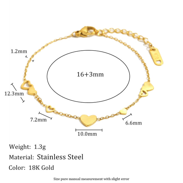 Versatile Stylish Geometric Creative Hand Jewelry Stainless Steel 18K Gold Plated Simple Heart Bracelet For Women